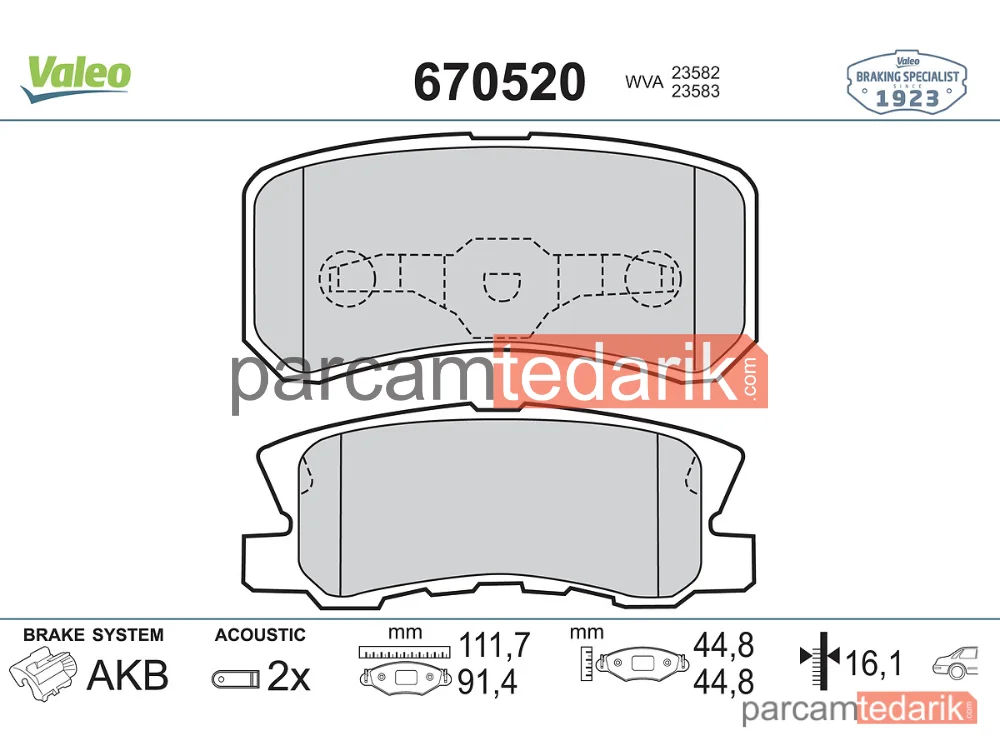 670520 | Fren Balatası (Arka) — Mitsubishi Outlander II, Jeep Compass, Dodge Caliber